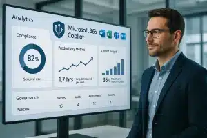 Microsoft 365 Copilot Governance Dashboard – Visibility, Control, and AI Productivity - Pioneering IT Solutions | F1Group in Lincoln & Nottingham Showcasing F1 Group’s secure approach to AI deployment, this image highlights a Microsoft 365 Copilot governance dashboard designed for compliance, data protection, and productivity oversight. Ideal for illustrating structured, responsible AI management in business environments.
