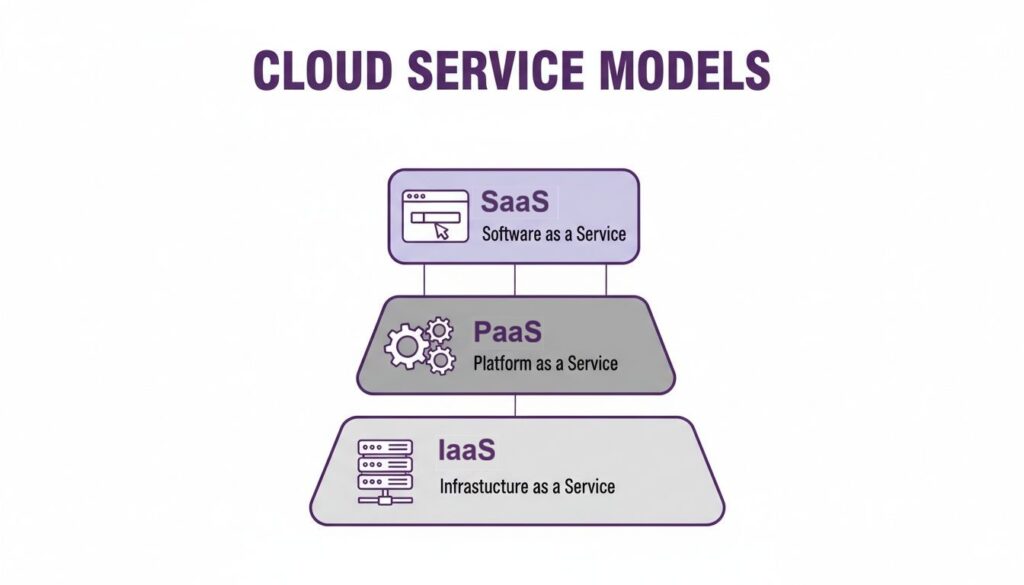 Cloud Service Models Diagram showing the three main cloud service models: Software as a Service (SaaS), Platform as a Service (PaaS), and Infrastructure as a Service (IaaS).