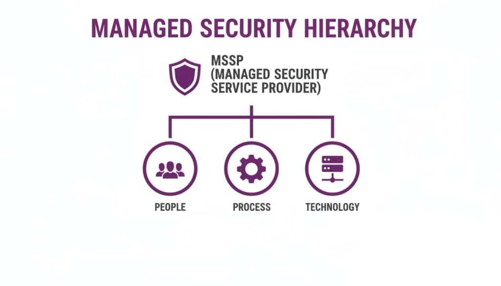 it managed security services security hierarchy1 Managed Security Hierarchy diagram showing MSSP, People, Process, and Technology as core components.
