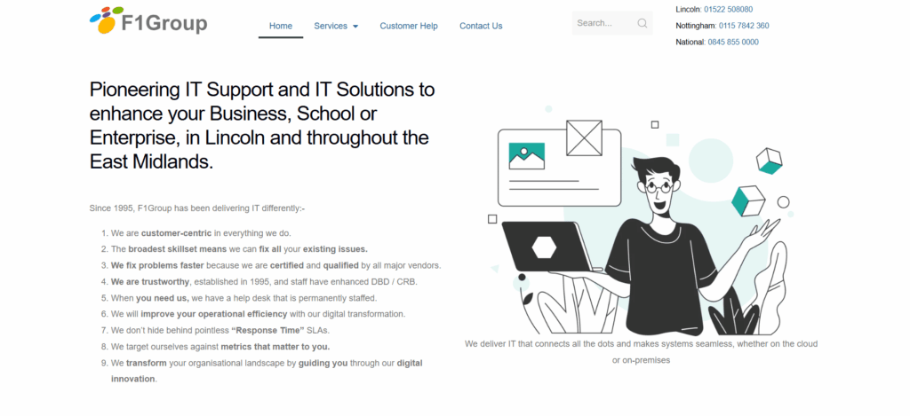 - Pioneering IT Solutions | F1Group in Lincoln & Nottingham F1Group's website highlights their focus on managed IT services and Microsoft partnership, showcasing their commitment to providing expert support for UK businesses.