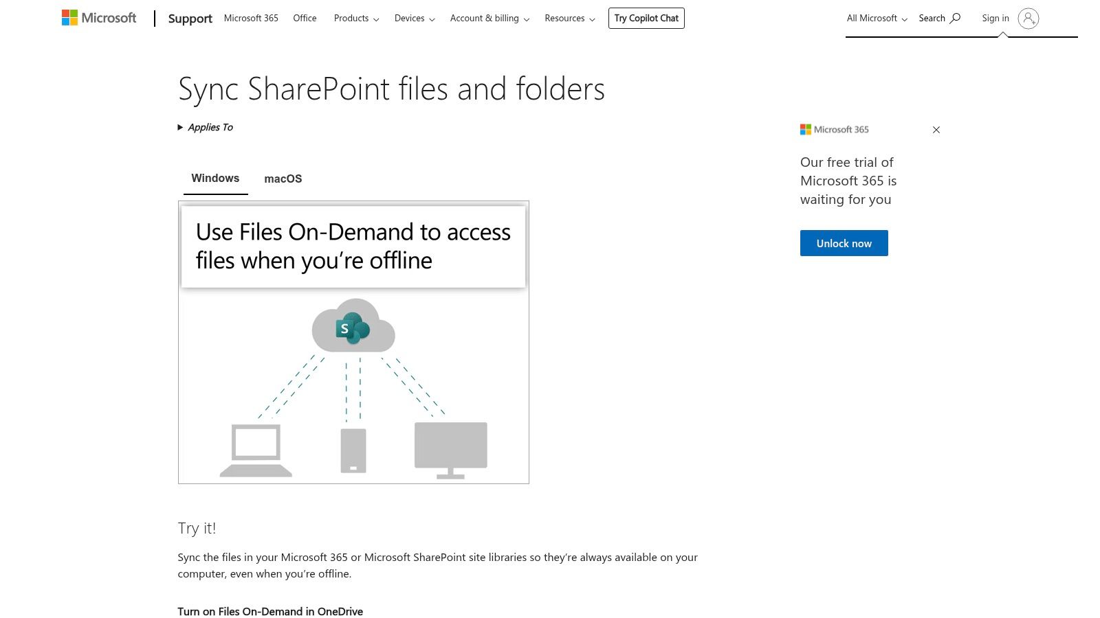 Screenshot from https://support.microsoft.com/en-us/office/sync-sharepoint-files-and-folders-87a96948-4dd7-43e4-aca1-53f3e18bea9b