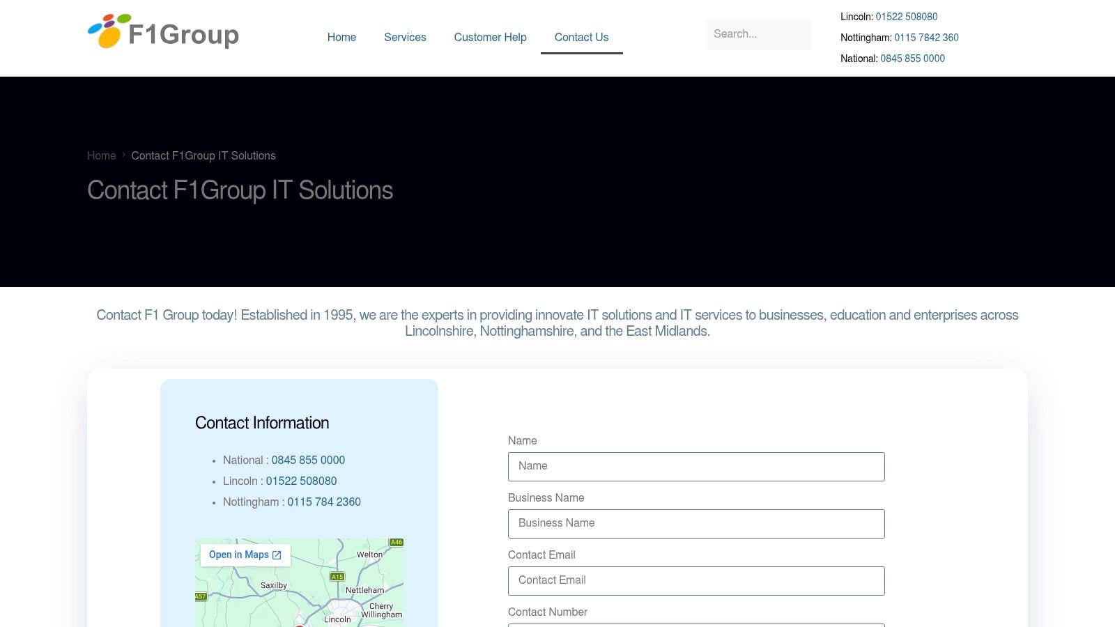 Screenshot from https://www.f1group.com/contact/
